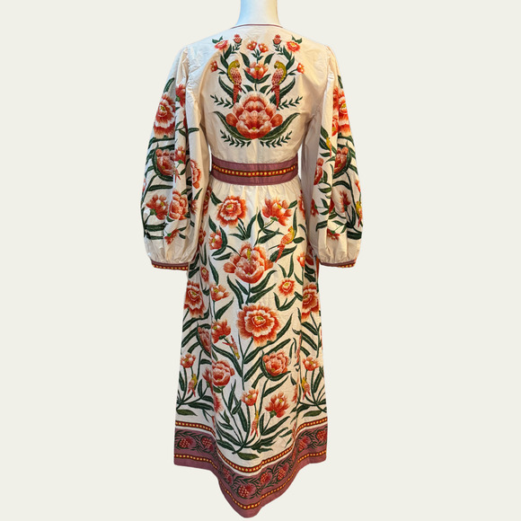 NWT FARM RIO Ainika Delicate Off-White Balloon Sleeves Maxi Dress SZ Small - Picture 9 of 9